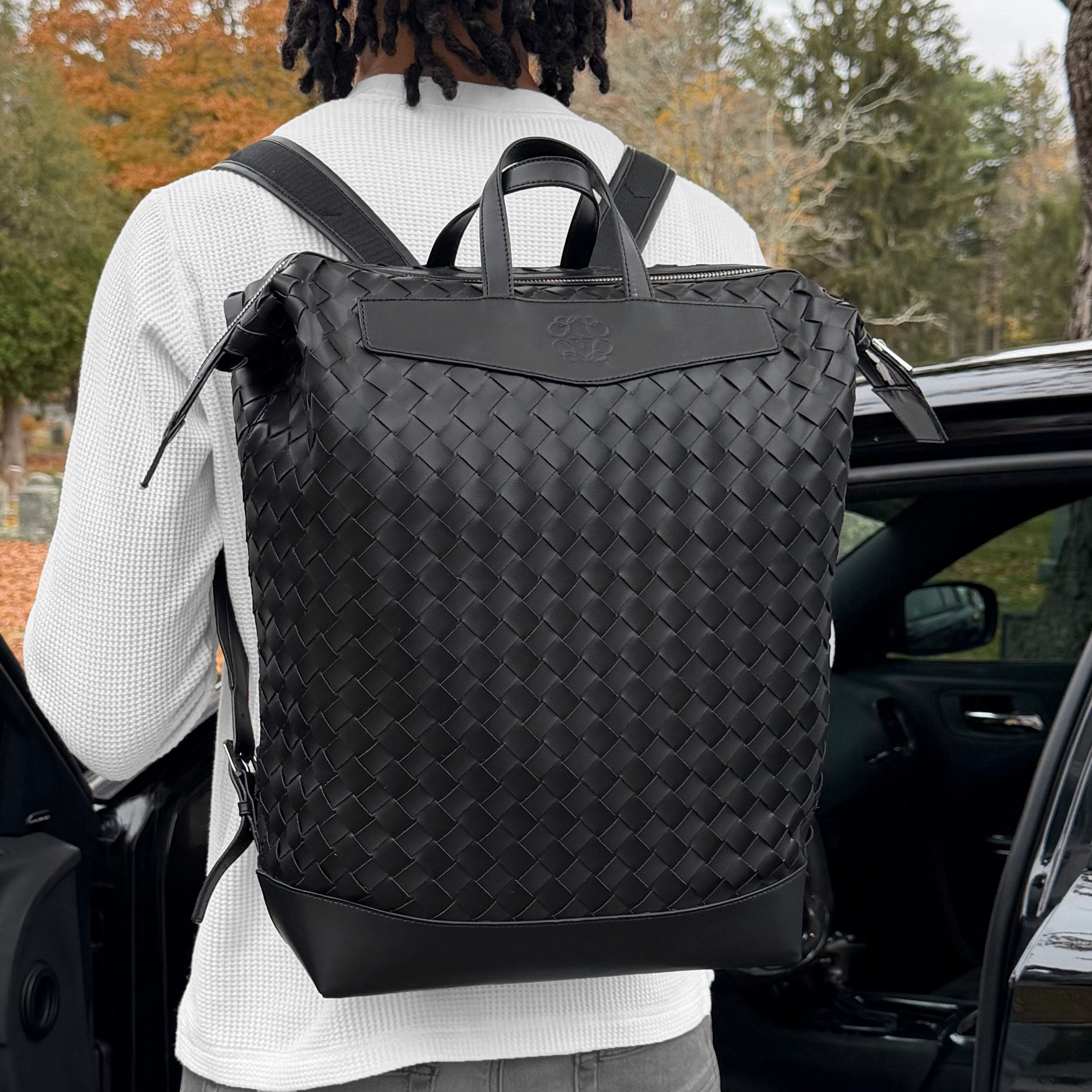 'Intercciato' Leather Backpack